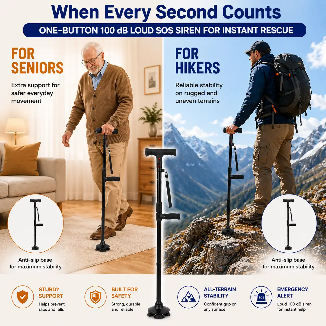 Folding walking stick for seniors/hikers 